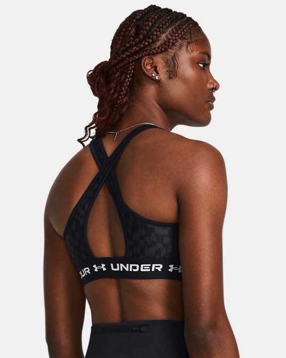 Women's Armour® Mid Crossback Printed Sports Bra, Black, pdpMainDesktop image number 1